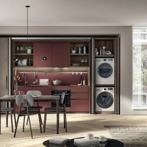 Cucina su misura salvaspazio Boxi 07 Rosso Jaipur di Scavolini