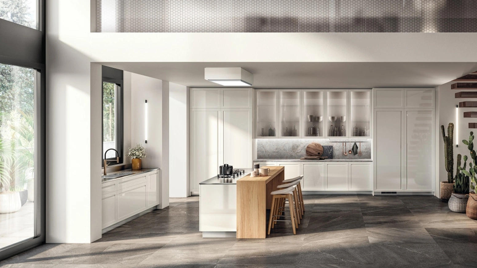 Cucina su misura Carattere 02 in laccato Lucido Bianco Prestige di Scavolini