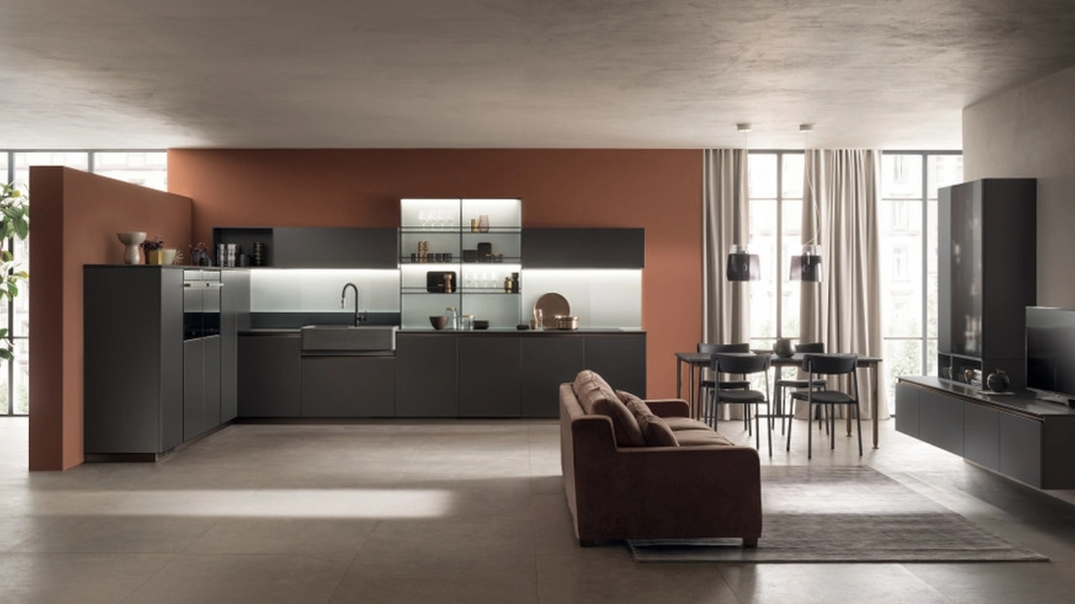 Cucina su misura DeLinea 05 in laccato opaco Grigio Ferro di Scavolini
