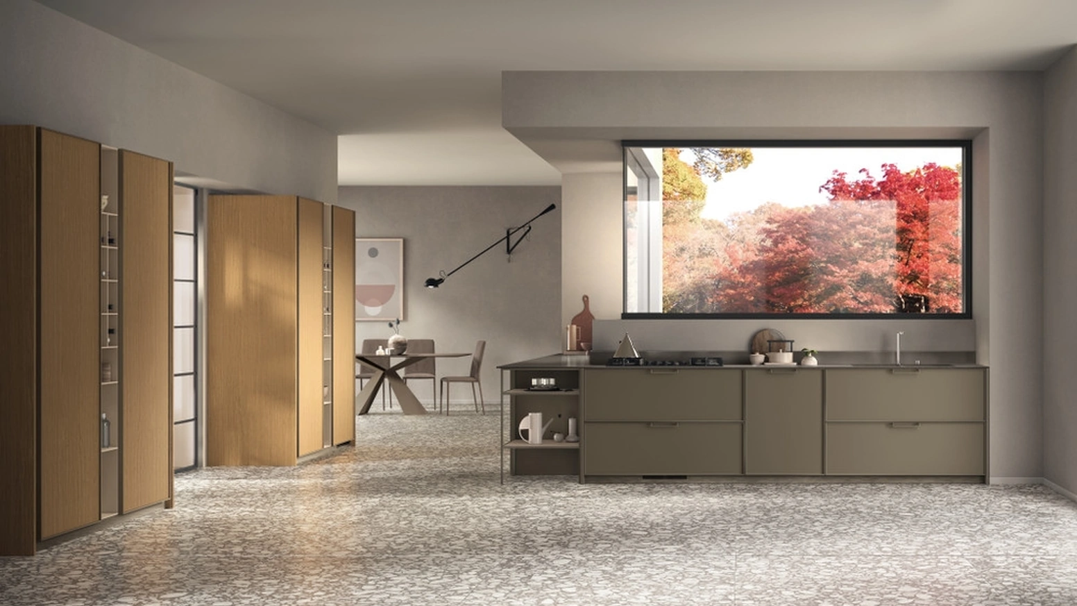 Cucina su misura Jeometrica 05 in laccato Matera e Rovere di Scavolini