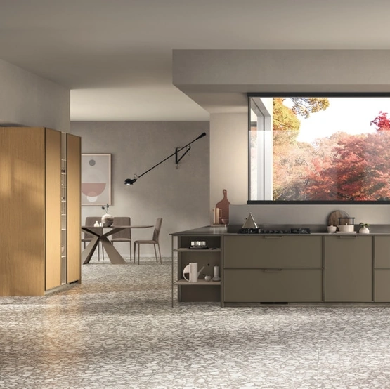 Cucina su misura Jeometrica 05 in laccato Matera e Rovere di Scavolini