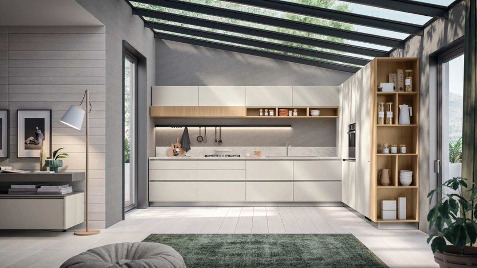 Cucina su misura Lumina 04 in decorativo Home Matter e Rovere Gold di Scavolini