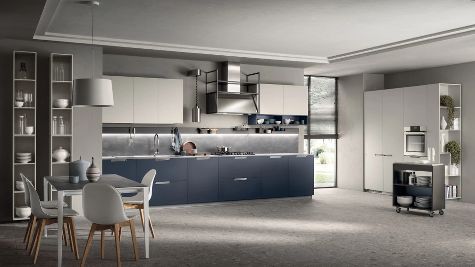 Cucina su misura Mia 09 Blu Moon e Grigio Chiaro di Scavolini