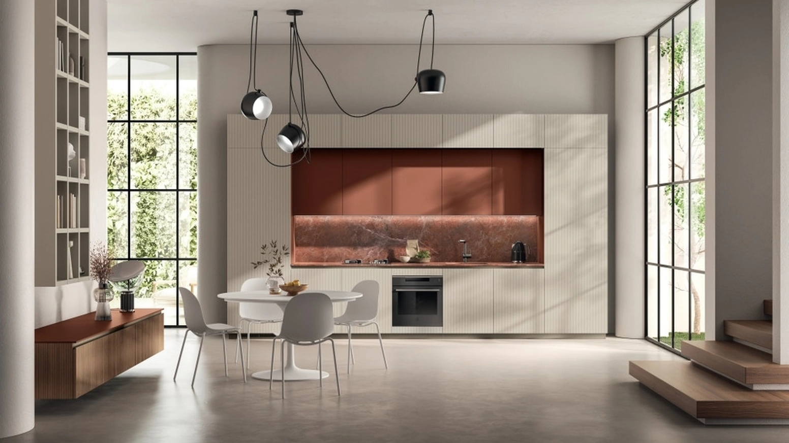 Cucina lineare su misura Mira 05 in laccato Tortora e Ruggine di Scavolini