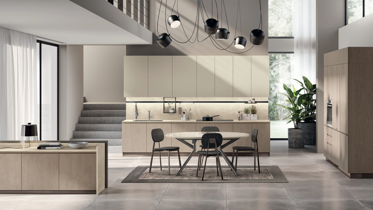 Cucina su misura Motus 07 in Rovere Gessato e Grigio Gabbiano