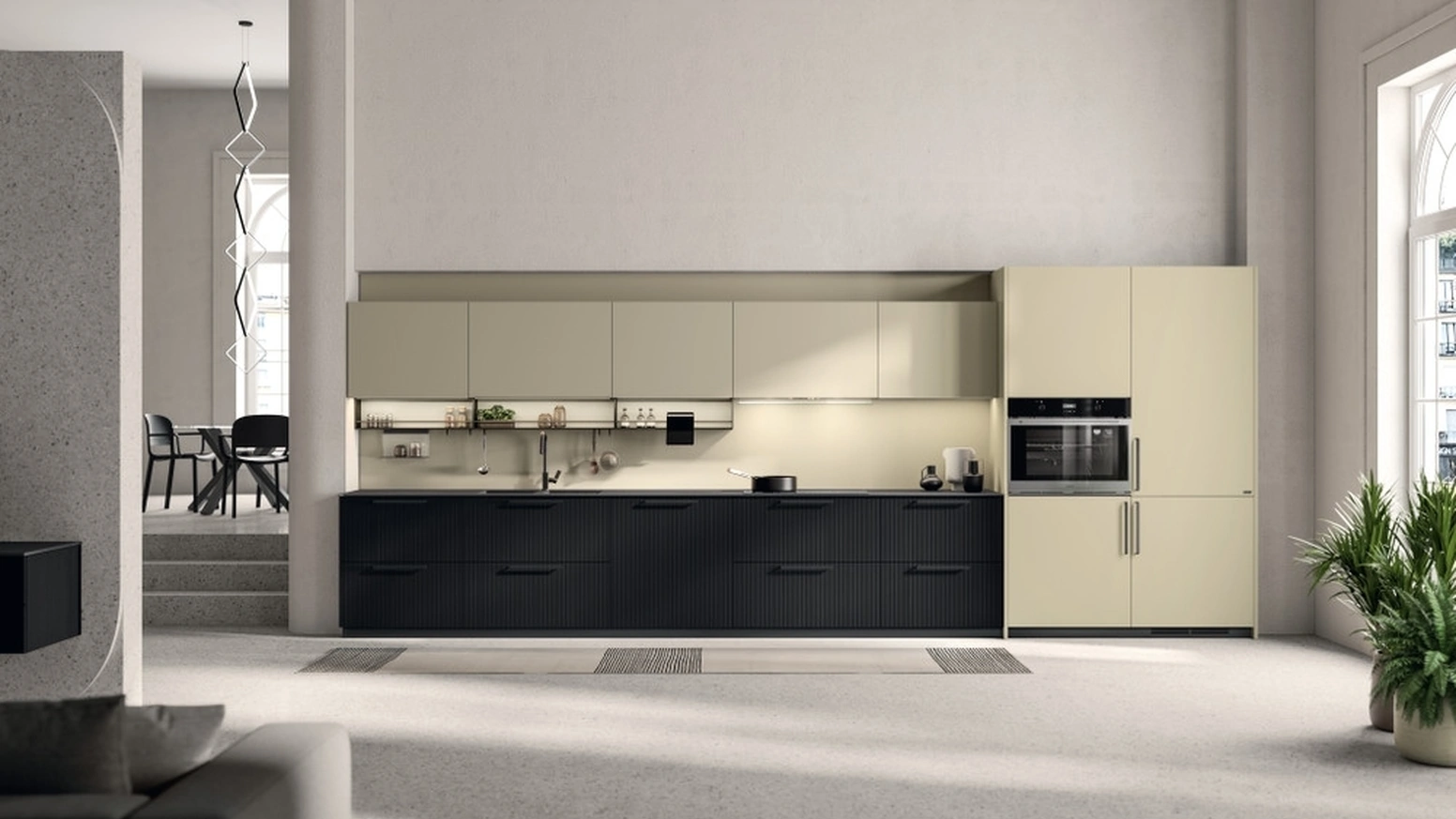 Cucina su misura Musa 04 in Rovere Barry e laminato Urban Gold di Scavolini