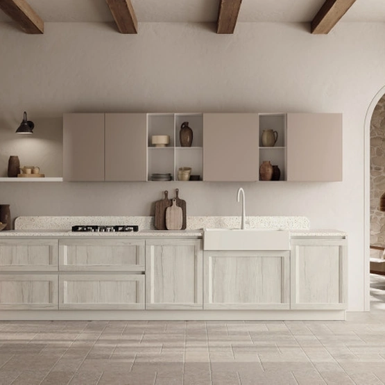 Cucina su misura ad angolo Regola 06 in decorativo Rovere e Pet Limo di Scavolini