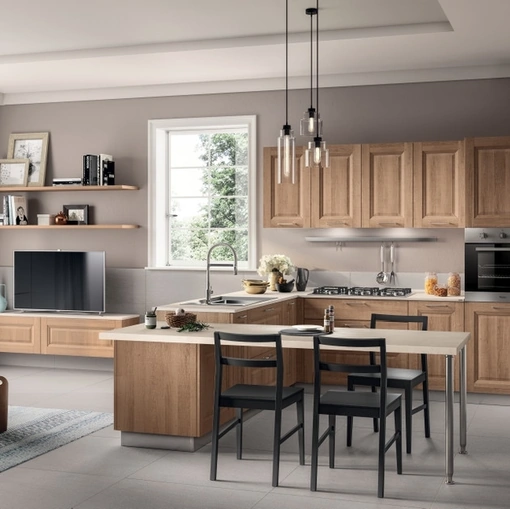 Cucina su misura con penisola Family 01 decorativo Rovere Azteco di Scavolini
