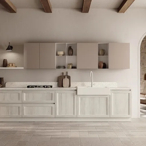 Cucina su misura con penisola Family 01 decorativo Rovere Azteco di Scavolini